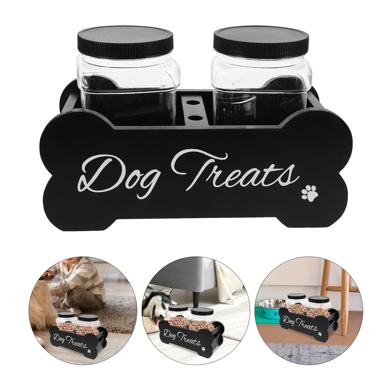 Food Storage With Dividers - 1Set Elegant Wooden Dog Treat Container