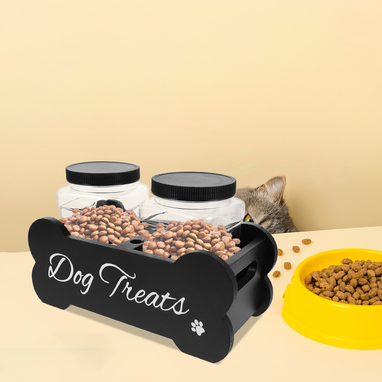 1Set Elegant Wooden Dog Treat  - đánh giá và giá Food Storage With Dividers